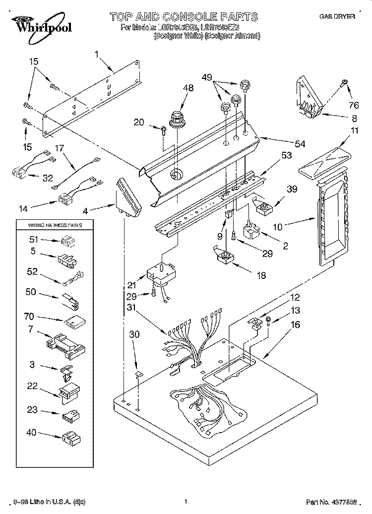 TOP AND CONSOLE, LIT/OPTIONAL Diagram and Parts List for LGR7646EQ3  Whirlpool Dryer