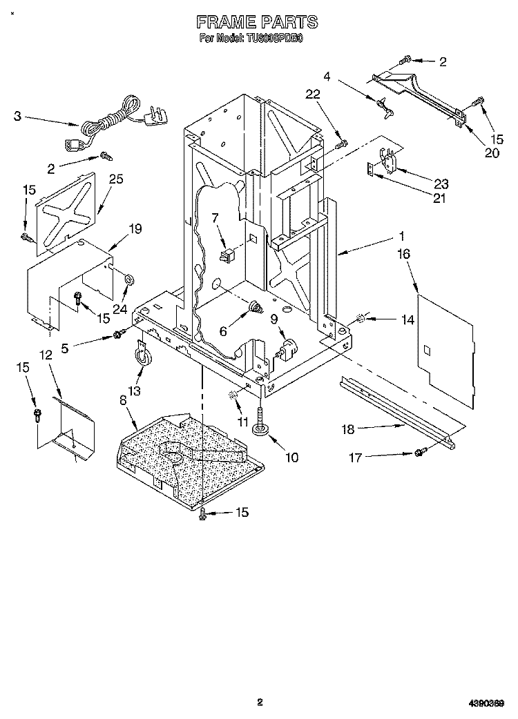 FRAME Diagram and Parts List for TU800SPDB0  Whirlpool Trash Compactor