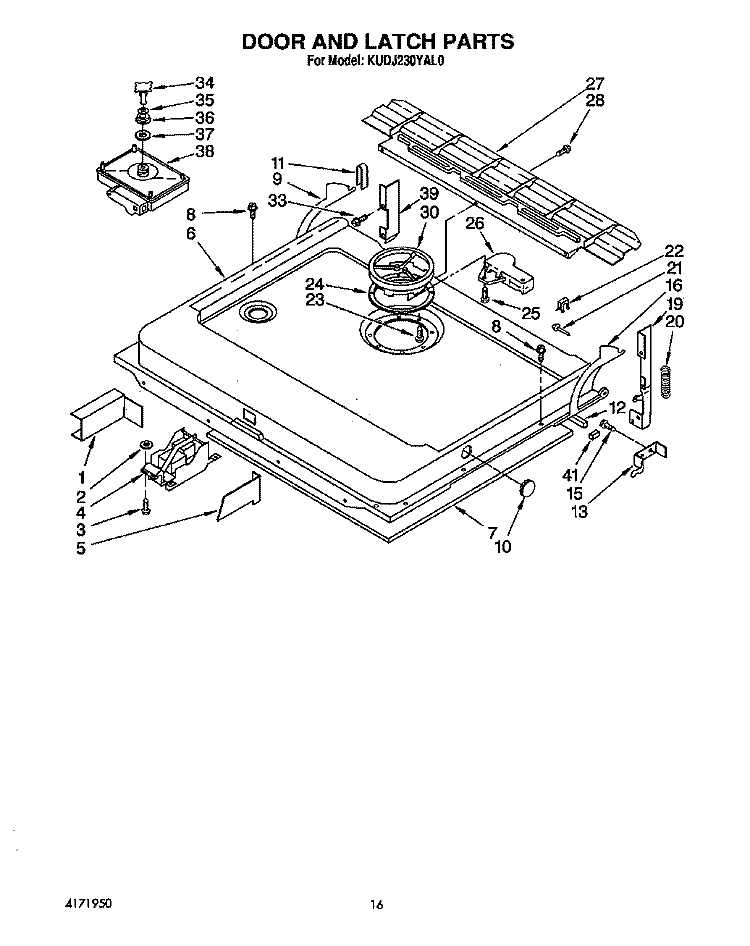 DOOR AND LATCH Diagram and Parts List for KUDJ230YAL0  KitchenAid Dishwasher