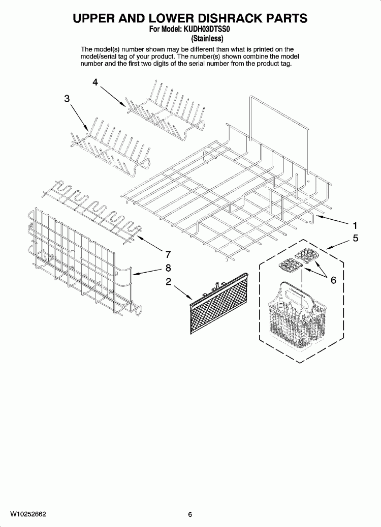 UPPER AND LOWER DISHRACK PARTS Diagram and Parts List for KUDH03DTSS0  KitchenAid Dishwasher