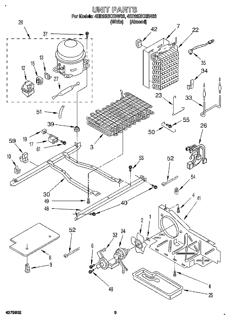 UNIT Diagram and Parts List for 4ED20ZKXBW00  Whirlpool Refrigerator