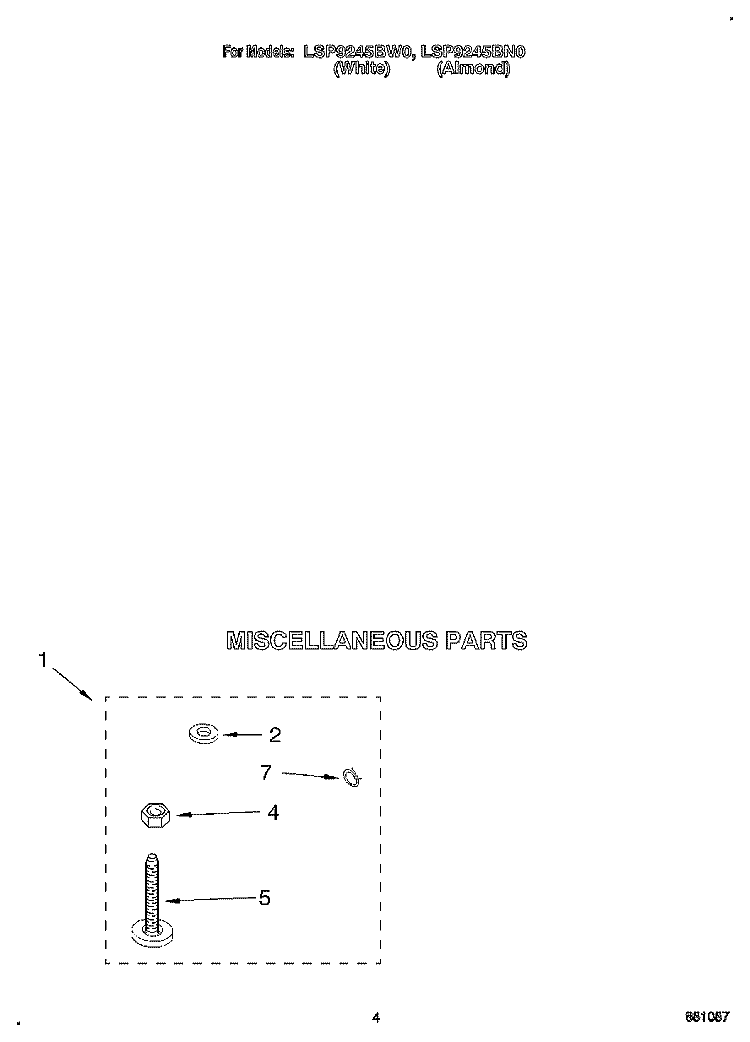 MISCELLANEOUS Diagram and Parts List for LSP9245BW0  Whirlpool Washer
