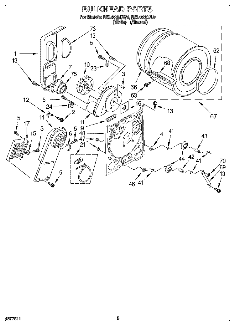 SECTION Diagram and Parts List for REL4632DW0  Roper Dryer