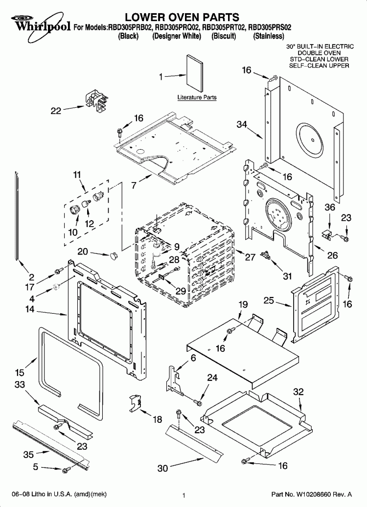 LOWER OVEN PARTS Diagram and Parts List for RBD305PRT02  Whirlpool Wall Oven