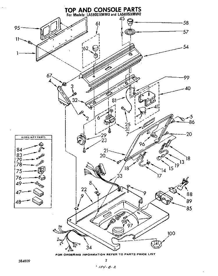 TOP AND CONSOLE Diagram and Parts List for LA5805XMW0  Whirlpool Washer