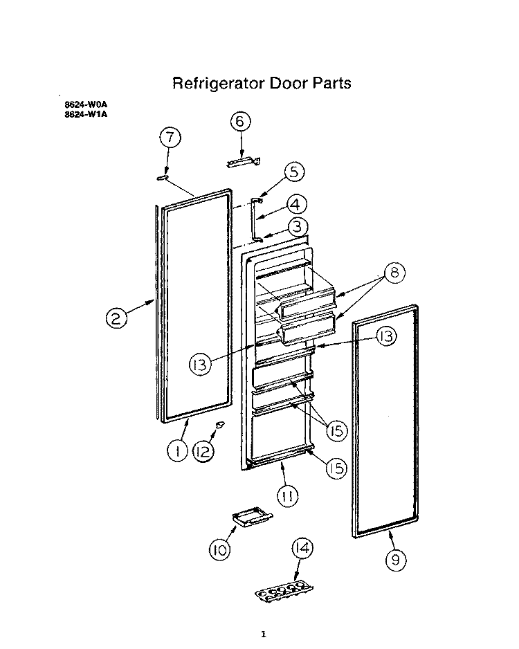 REFRIGERATOR DOOR Diagram and Parts List for 8624W0A  Roper Refrigerator