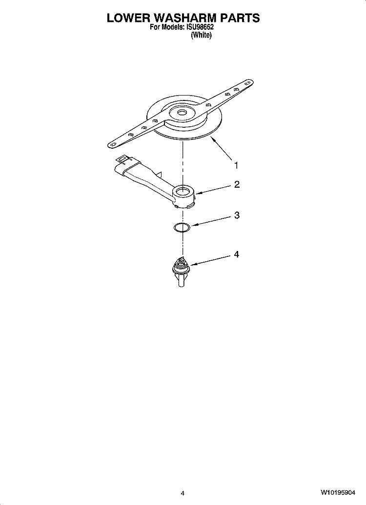 LOWER WASHARM PARTS Diagram and Parts List for ISU98662  Inglis Dishwasher