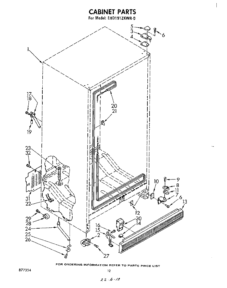 CABINET Diagram and Parts List for EHD191ZKWR0  Whirlpool Refrigerator