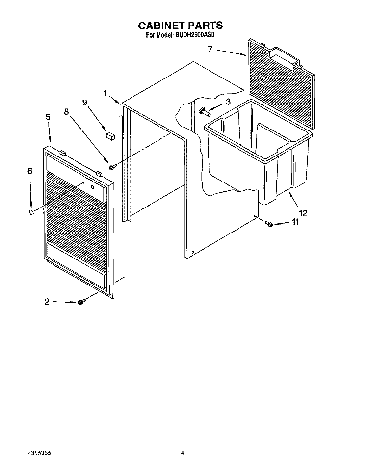 SECTION Diagram and Parts List for BUDH2500AS0  Whirlpool Dehumidifier