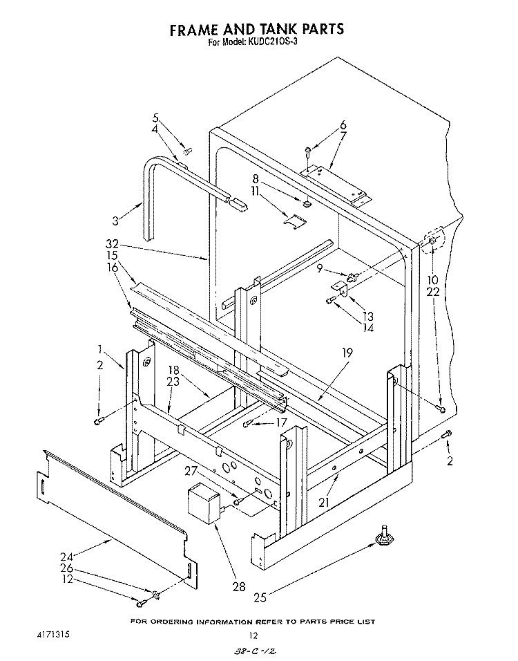 FRAME AND TANK Diagram and Parts List for KUDC210S3  KitchenAid Dishwasher