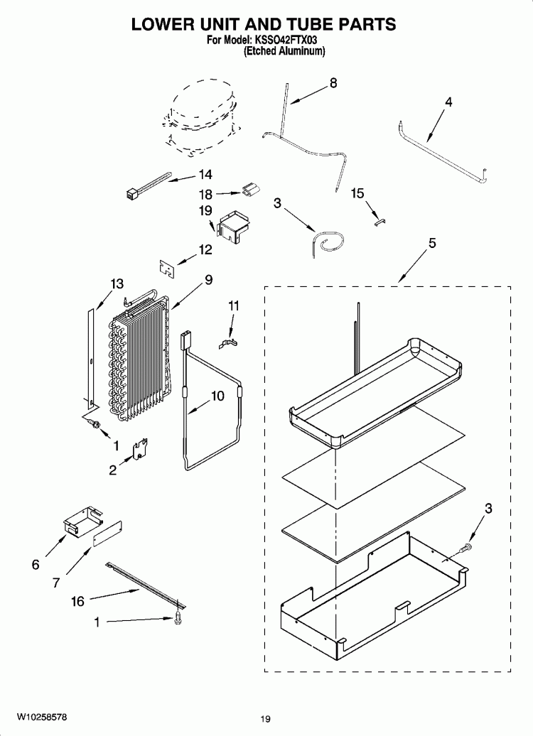 LOWER UNIT AND TUBE PARTS Diagram and Parts List for KSSO42FTX03  KitchenAid Refrigerator