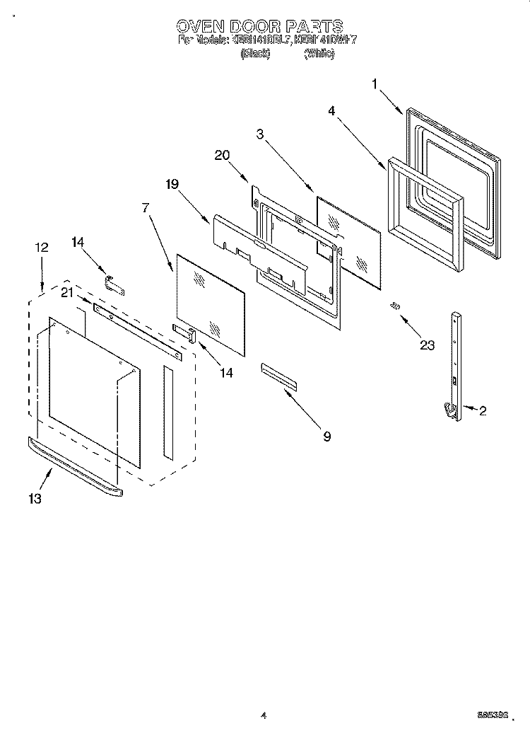 OVEN DOOR Diagram and Parts List for KEBI141DWH7  KitchenAid Wall Oven