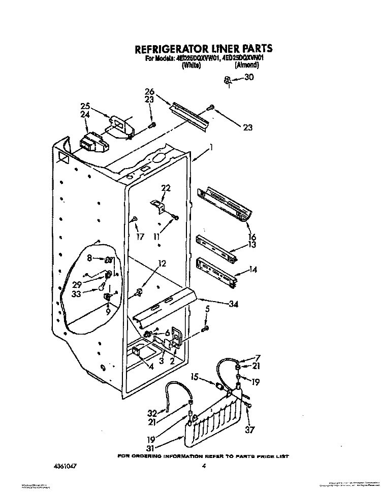 REFRIGERATOR LINER Diagram and Parts List for 4ED25DQXVW01  Whirlpool Refrigerator