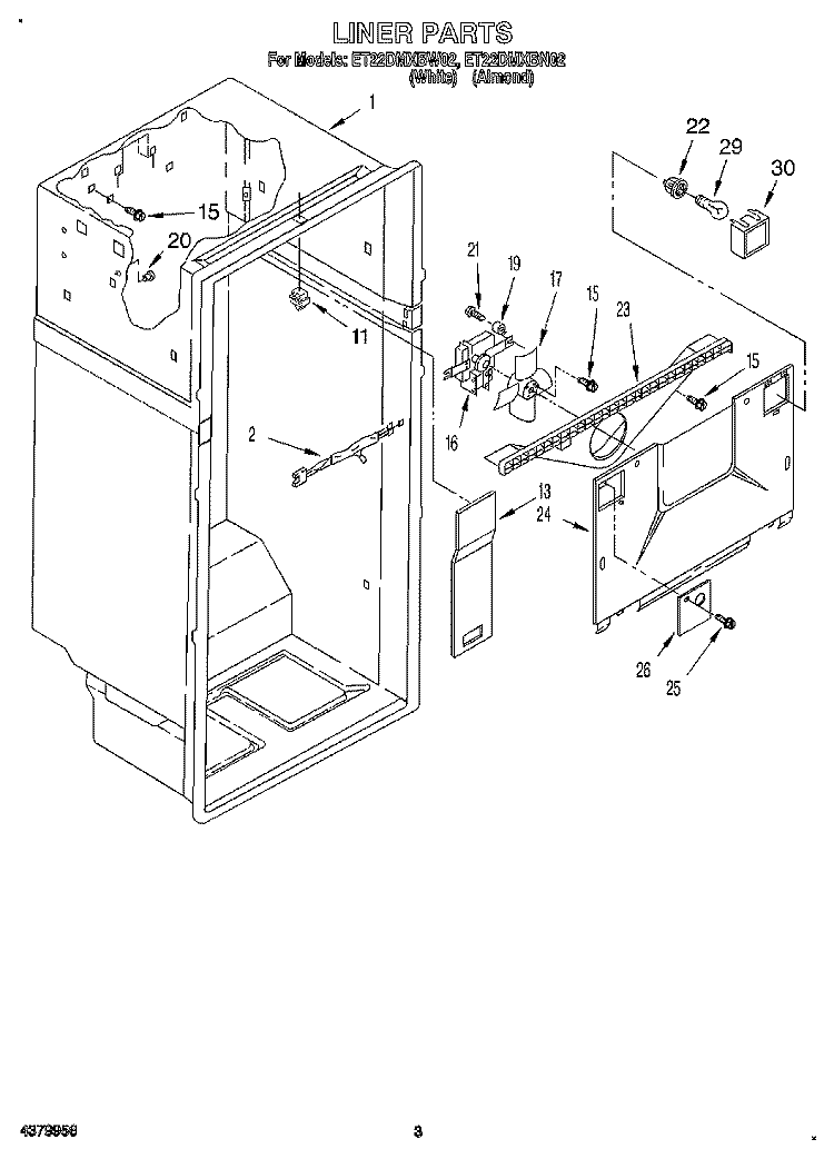 LINER Diagram and Parts List for ET22DMXBN02  Whirlpool Refrigerator