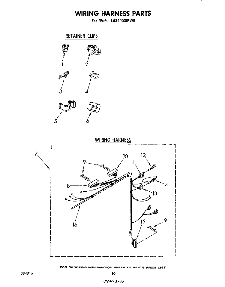 WIRING HARNESS Diagram and Parts List for LA3400XMW0  Whirlpool Washer