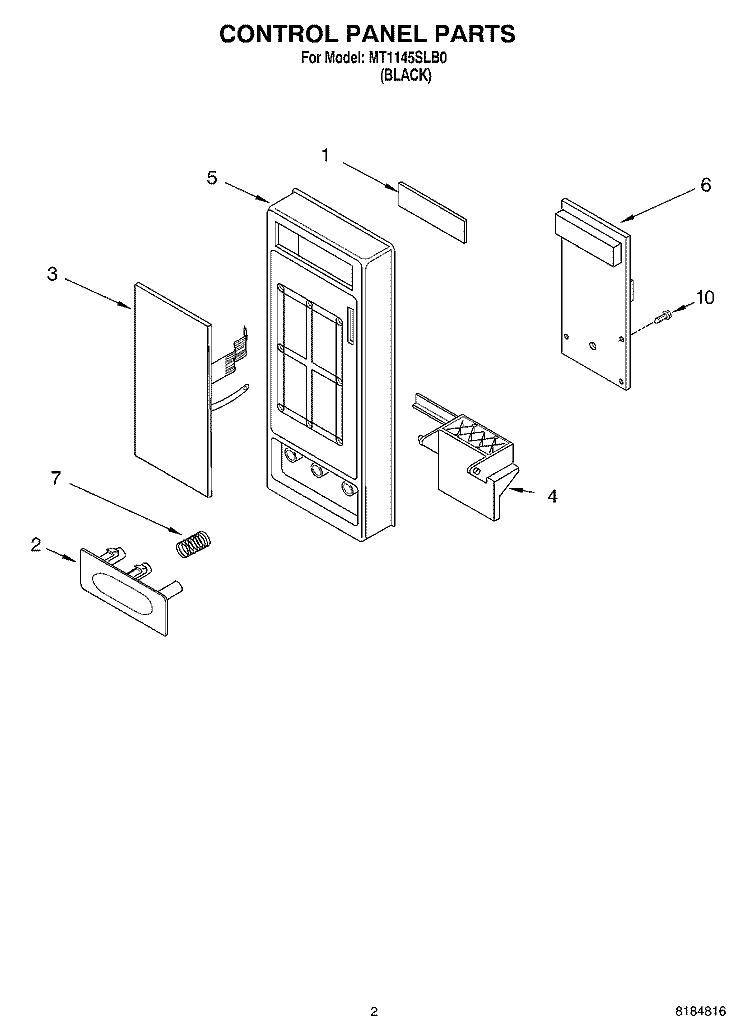 CONTROL PANEL Diagram and Parts List for MT1145SLB0  Whirlpool Microwave