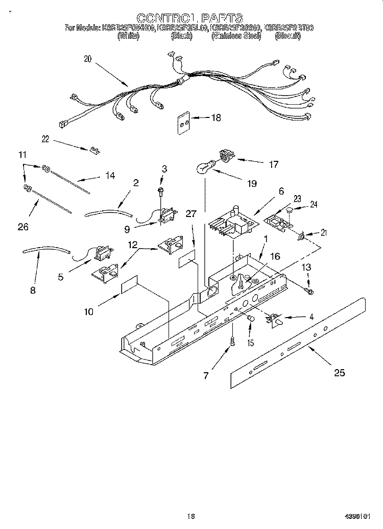 CONTROL Diagram and Parts List for KSRB25FGBT00  KitchenAid Refrigerator