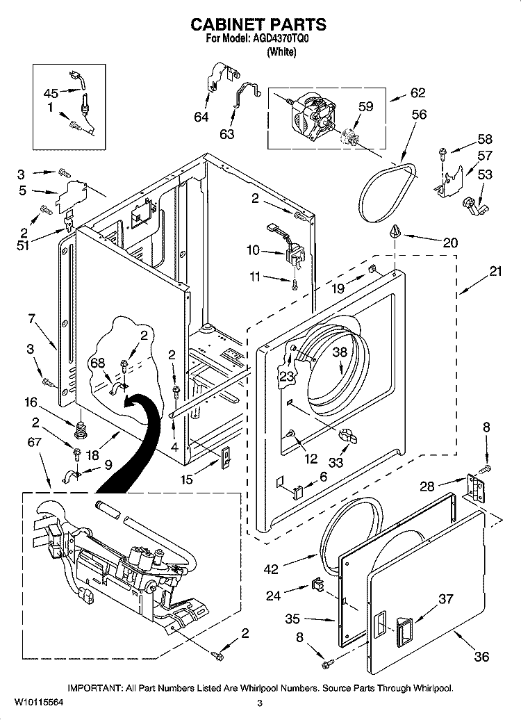 CABINET PARTS Diagram and Parts List for AGD4370TQ0  Admiral Dryer