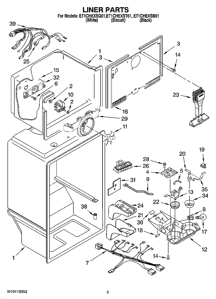 LINER PARTS Diagram and Parts List for ET1CHEXSQ01  Whirlpool Refrigerator