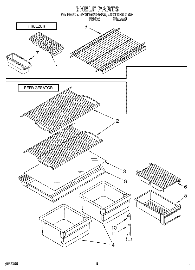 SHELF Diagram and Parts List for 4VET16GKGN00  Whirlpool Refrigerator
