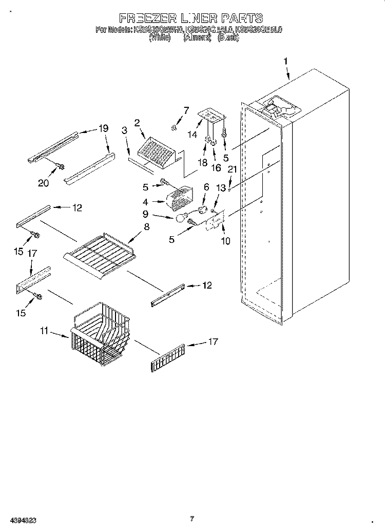 FREEZER LINER Diagram and Parts List for KSBS20QEBL0  KitchenAid Refrigerator