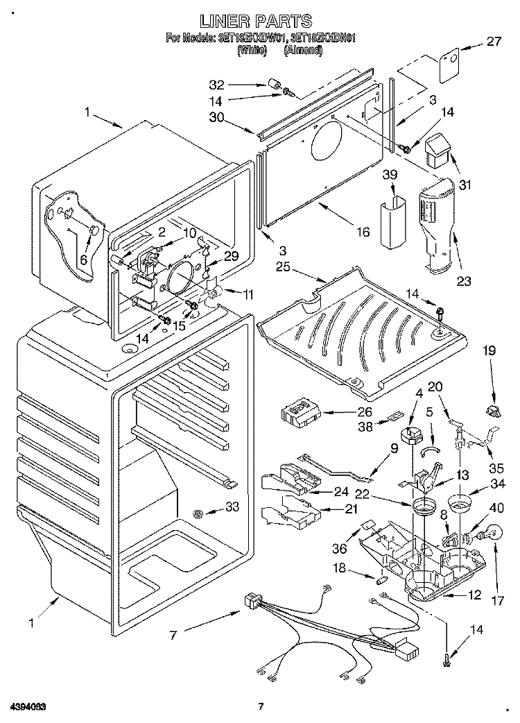 LINER Diagram and Parts List for 3ET18ZKXDW01  Whirlpool Refrigerator
