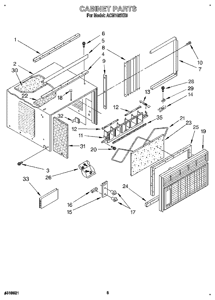 CABINET Diagram and Parts List for ACM102XE0  Whirlpool Air Conditioner