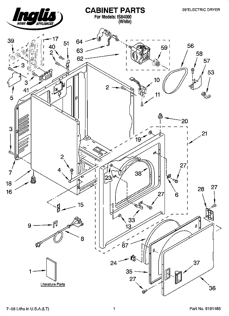 CABINET PARTS Diagram and Parts List for IS84000  Inglis Dryer