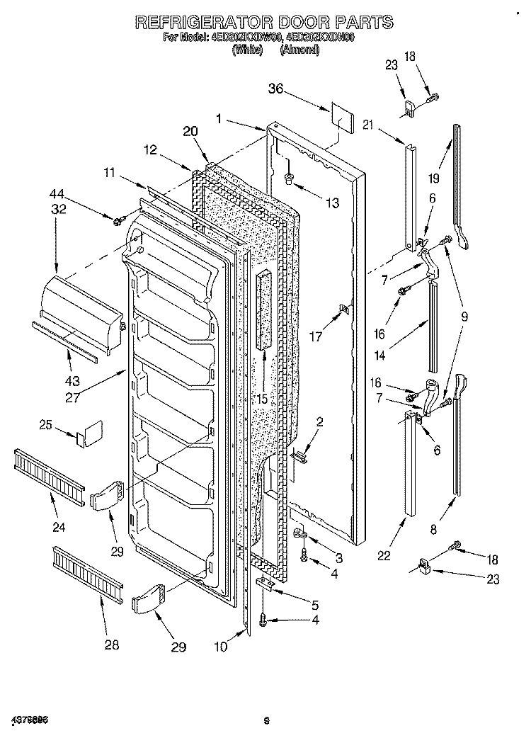 REFRIGERATOR DOOR Diagram and Parts List for 4ED20ZKXDN00  Whirlpool Refrigerator