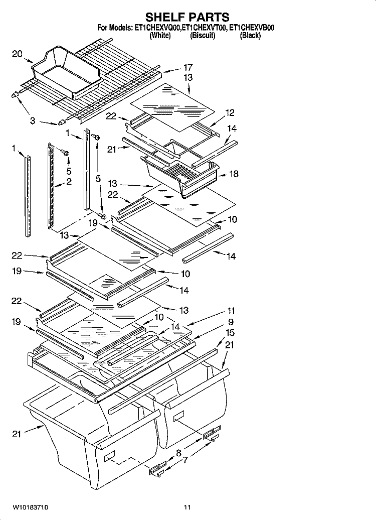 SHELF PARTS, OPTIONAL PARTS (NOT INCLUDED) Diagram and Parts List for ET1CHEXVB00  Whirlpool Refrigerator