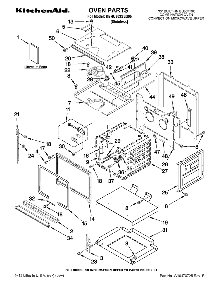 OVEN PARTS Diagram and Parts List for KEHU309SSS05  KitchenAid Microwave Oven Combo
