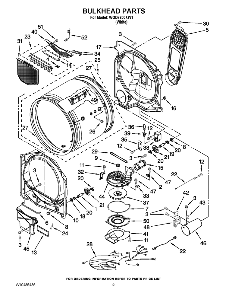 BULKHEAD PARTS Diagram and Parts List for WGD7600XW1  Whirlpool Dryer