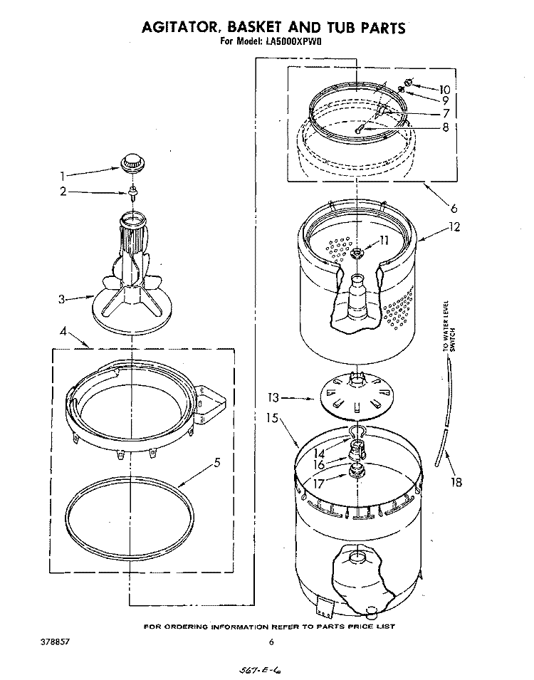 AGITATOR, BASKET, AND TUB Diagram and Parts List for LA5000XPW0  Whirlpool Washer