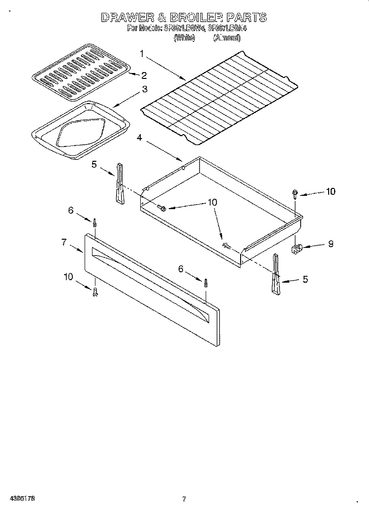 DRAWER AND BROILER Diagram and Parts List for SF387LEGN4  Whirlpool Range