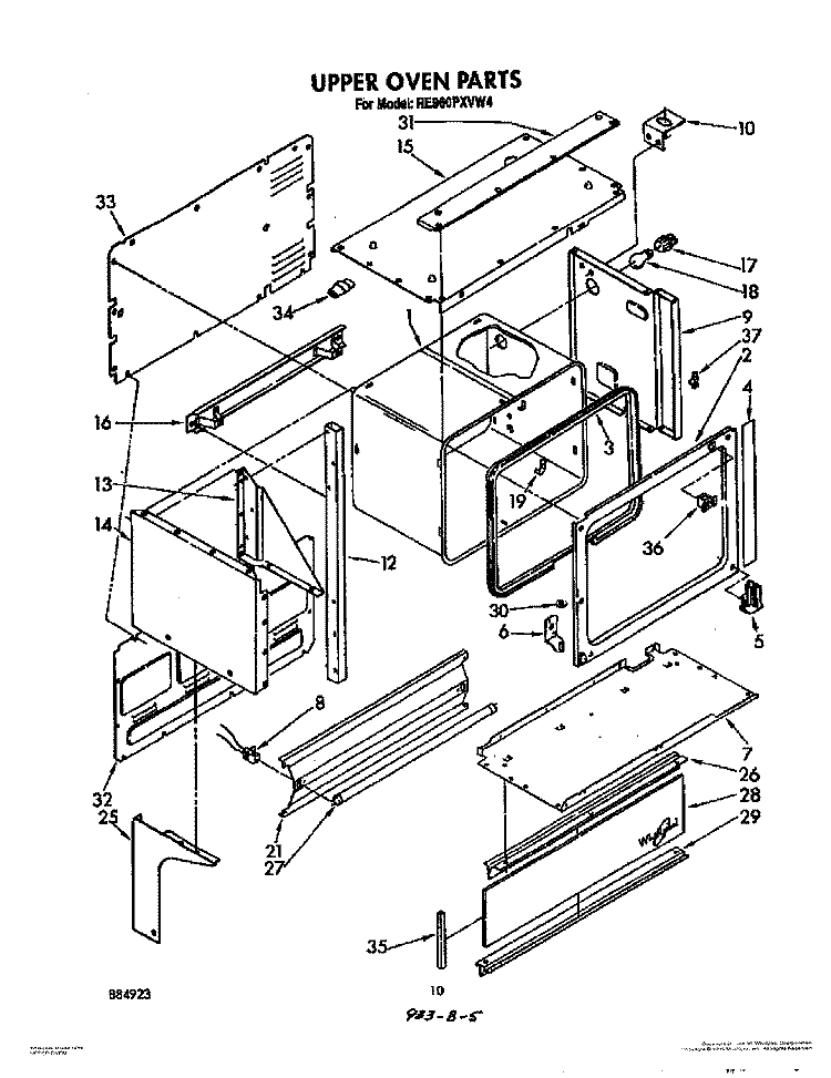 UPPER OVEN Diagram and Parts List for RE960PXVN4  Whirlpool Range
