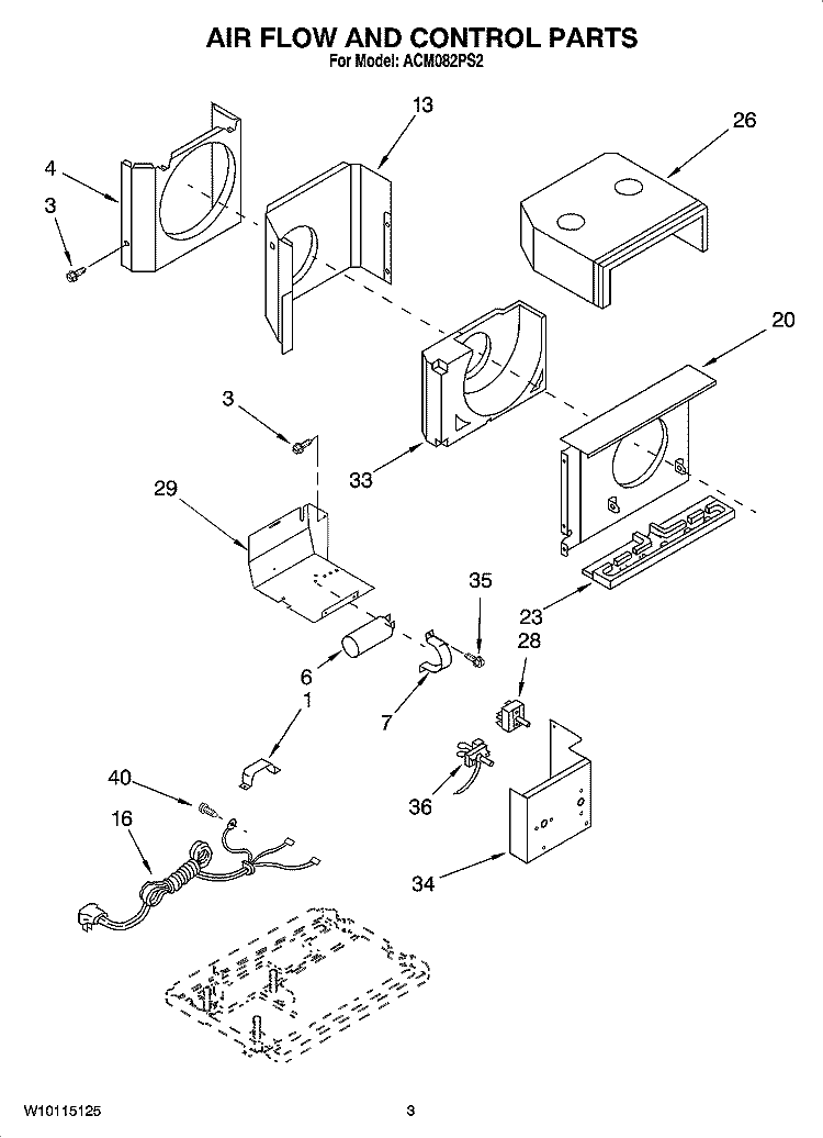 AIR FLOW AND CONTROL PARTS Diagram and Parts List for ACM082PS2  Whirlpool Air Conditioner