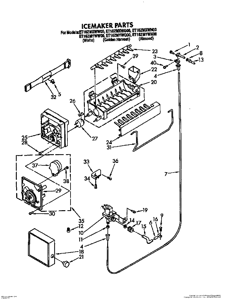 ICEMAKER, LIT/OPTIONAL Diagram and Parts List for ET16ZMXWW00  Whirlpool Refrigerator