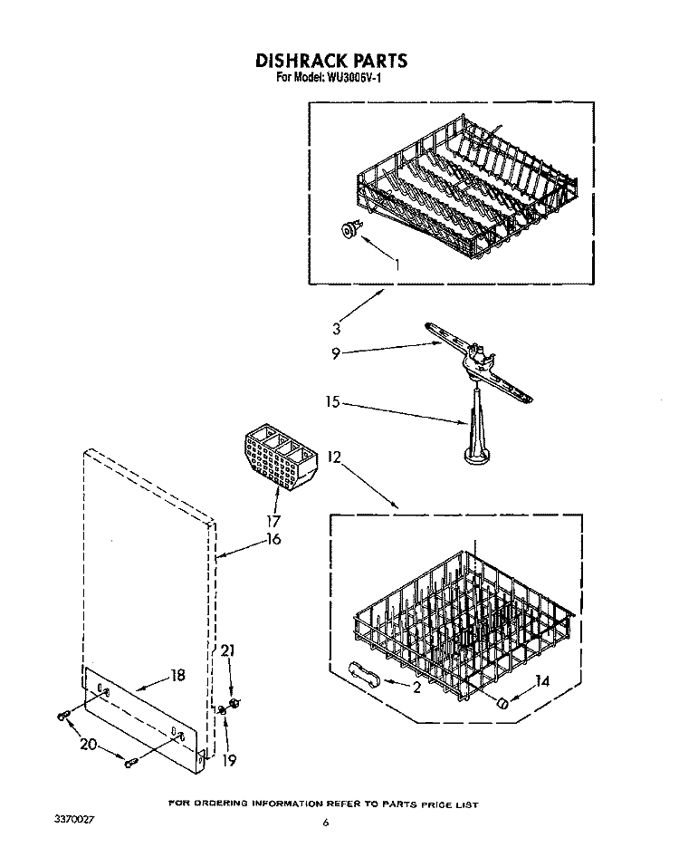 DISHRACK Diagram and Parts List for WU3006V1  Roper Dishwasher