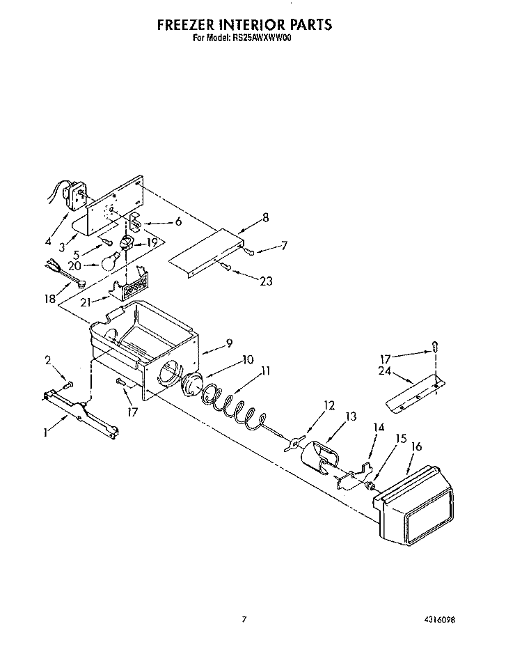 FREEZER INTERIOR Diagram and Parts List for RS25AWXWL00  Roper Refrigerator