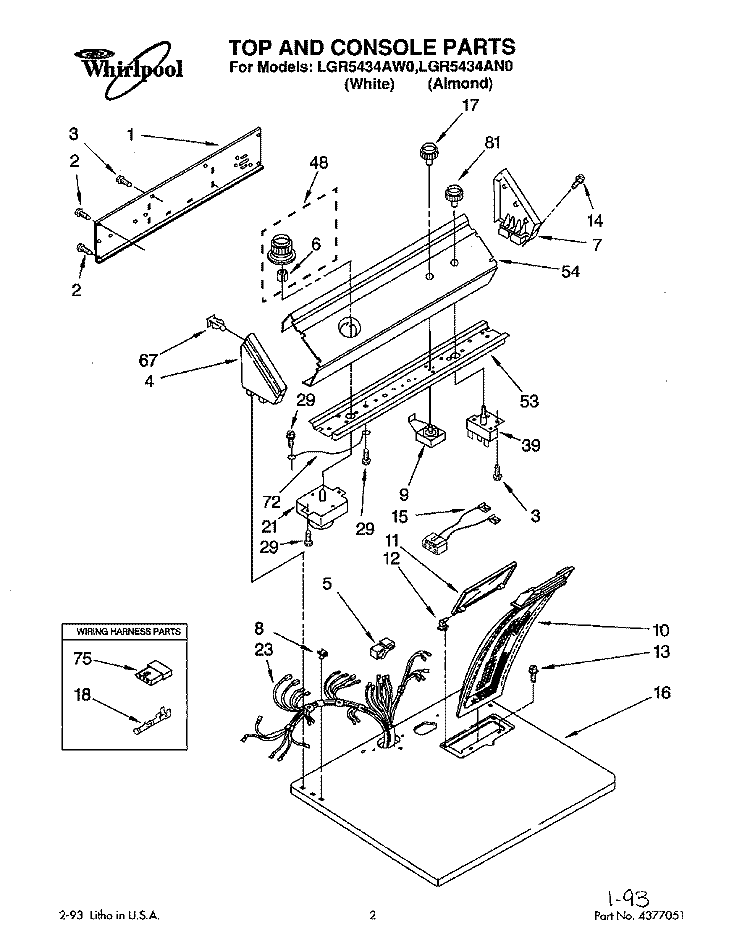 SECTION Diagram and Parts List for LGR5434AW0  Whirlpool Dryer