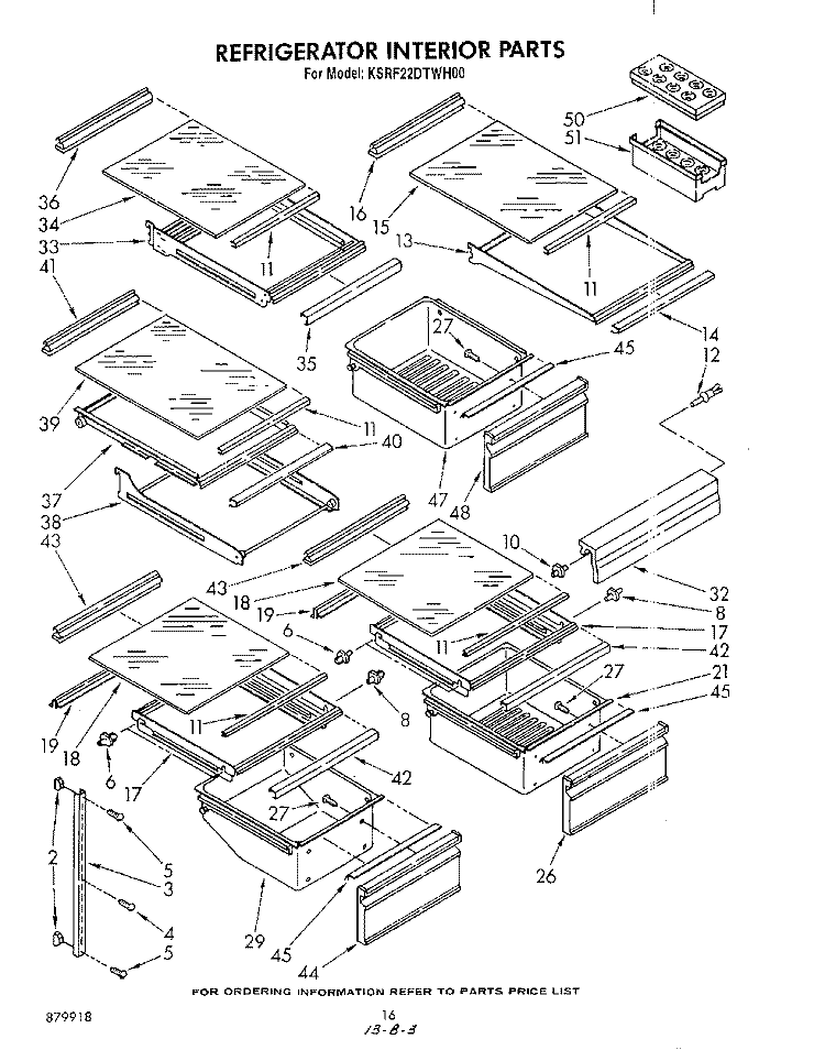 REFRIGERATOR INTERIOR Diagram and Parts List for KSRF22DTWH00  KitchenAid Refrigerator