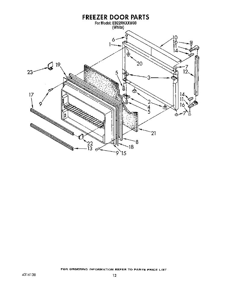 FREEZER DOOR Diagram and Parts List for EB22RKXXW00  Whirlpool Refrigerator
