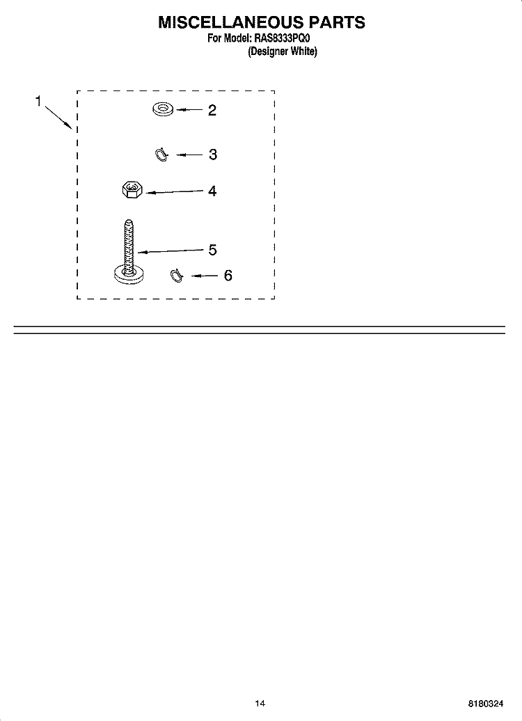 MISCELLANEOUS PARTS OPTIONAL PARTS (NOT INCLUDED) Diagram and Parts List for RAS8333PQ0  Roper Washer