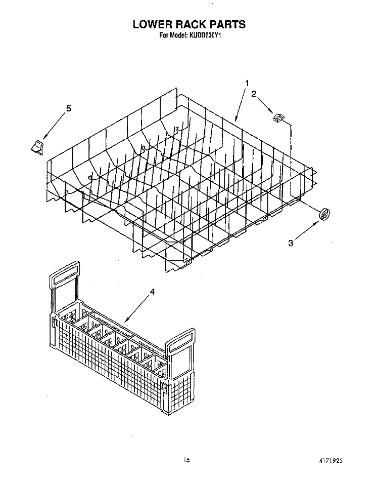 LOWER RACK Diagram and Parts List for KUDD230Y1  KitchenAid Dishwasher