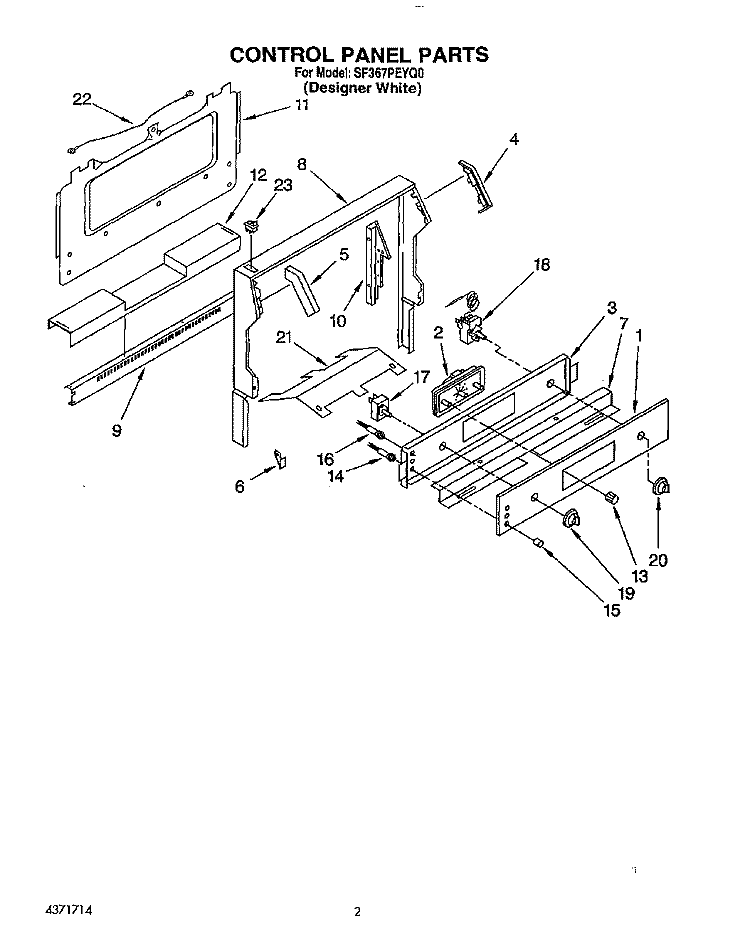 CONTROL PANEL Diagram and Parts List for SF367PEYQ0  Whirlpool Range