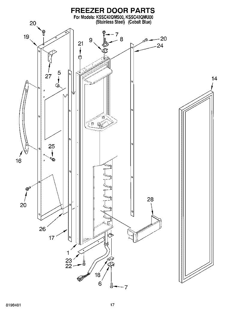FREEZER DOOR PARTS Diagram and Parts List for KSSC42QMS00  KitchenAid Refrigerator
