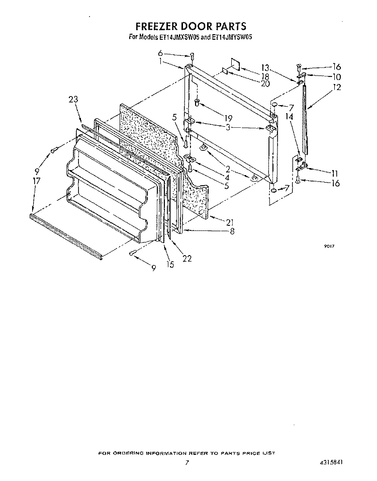 FREEZER DOOR Diagram and Parts List for ET14JMYSF05  Whirlpool Refrigerator
