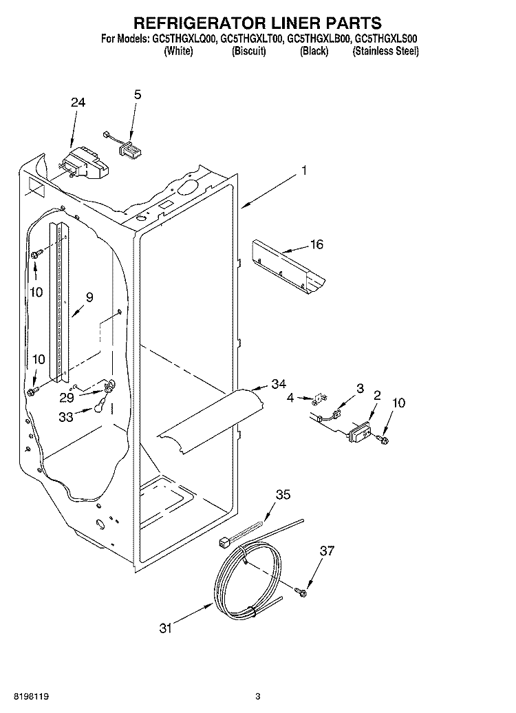 REFRIGERATOR LINER Diagram and Parts List for GC5THGXLB00  Whirlpool Refrigerator