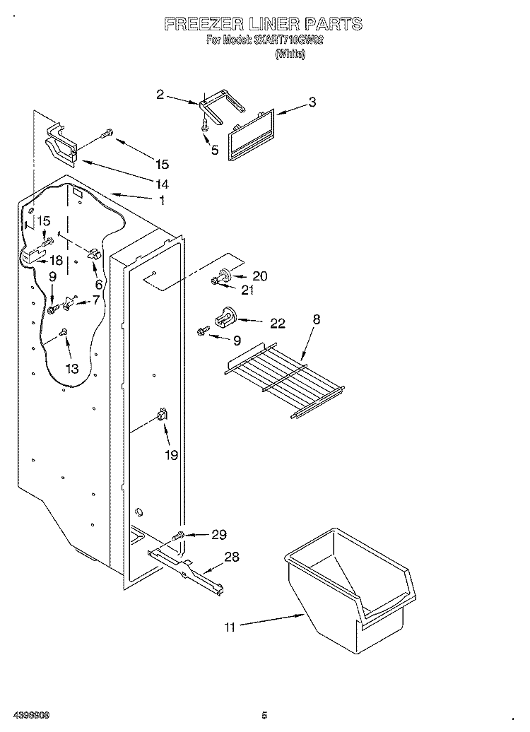 FREEZER LINER Diagram and Parts List for 3XART710GW02  Whirlpool Refrigerator