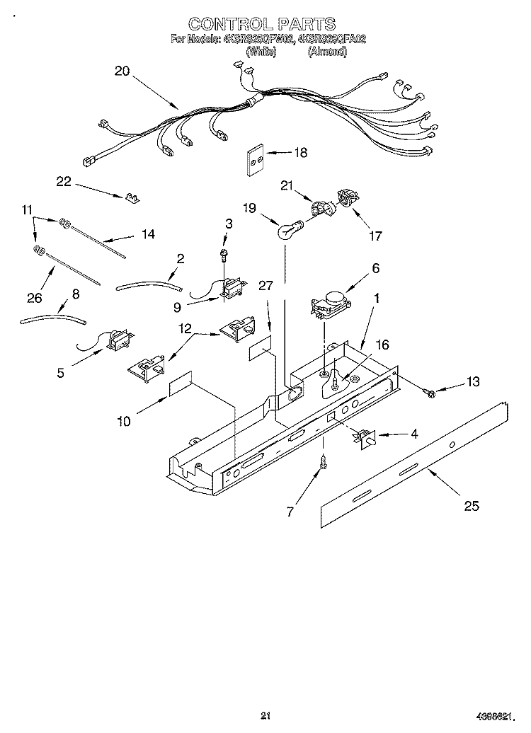 CONTROL, OPTIONAL Diagram and Parts List for 4KSRS25QFA02  KitchenAid Refrigerator